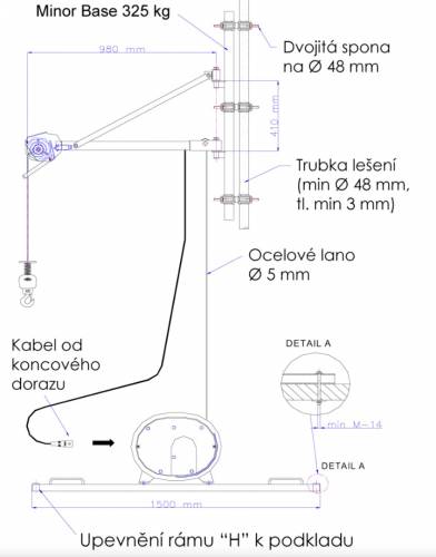 Kladka s koncovým spínačem vč. úchytů na lešení 